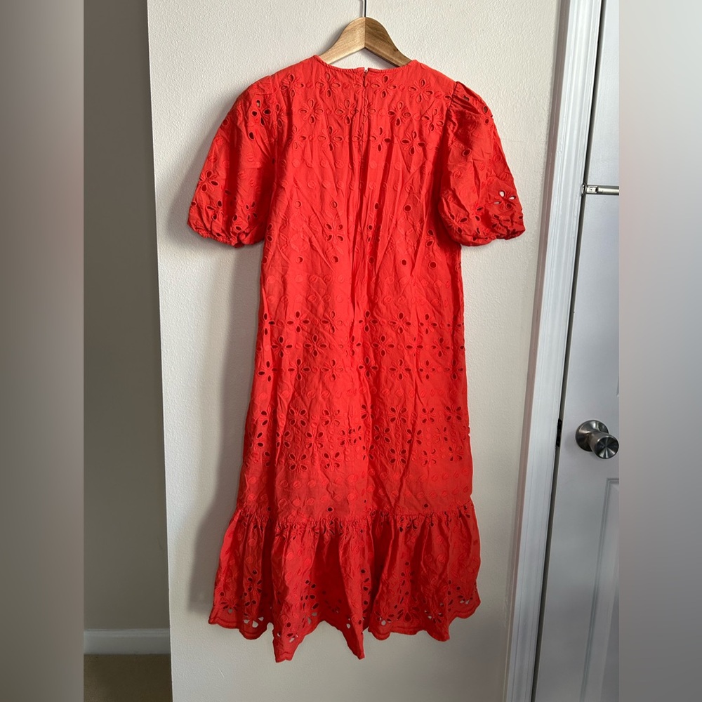 ANN TAYLOR $189 Eyelet Midi Flare Dress In Red Ripe Persimmon Size 4P - Picture 7 of 8